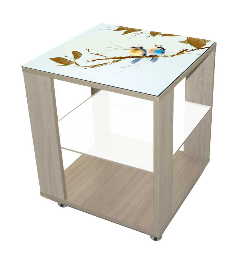 Белый журнальный стол на деревянных ножках